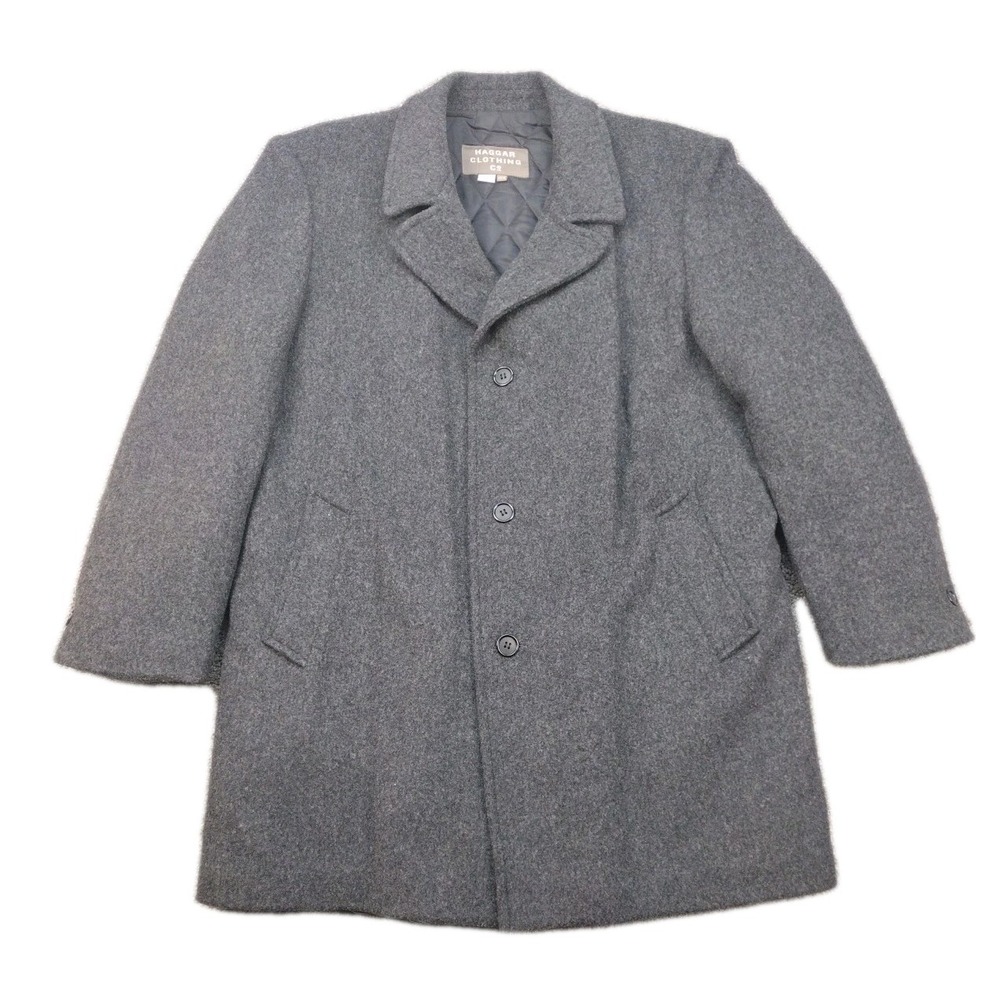 VTG 80's Haggars Co. Wool DRK Gray Overcoat 44R Car Coat Professional BiZ Jacket